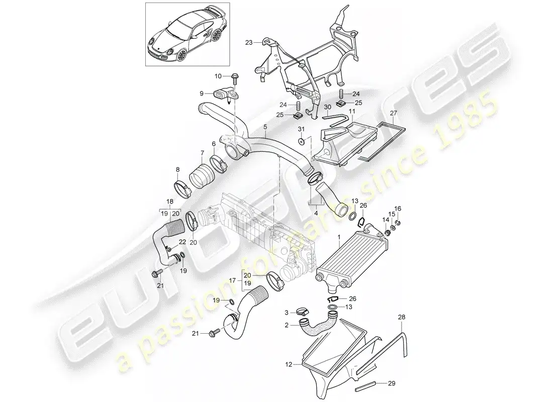 porsche 2013 (997-2 turbo / gt2 rs) turbocharging parts diagram
