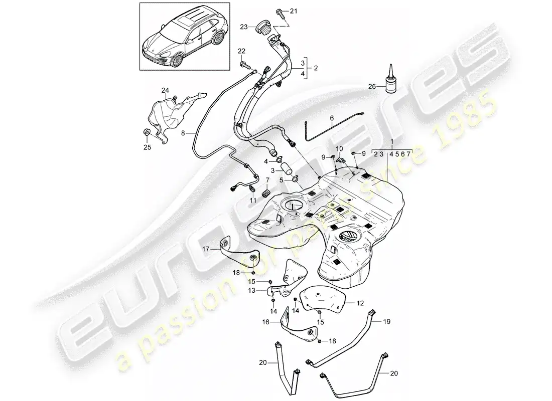porsche 2014 (cayenne e2 92a) fuel tank part diagram