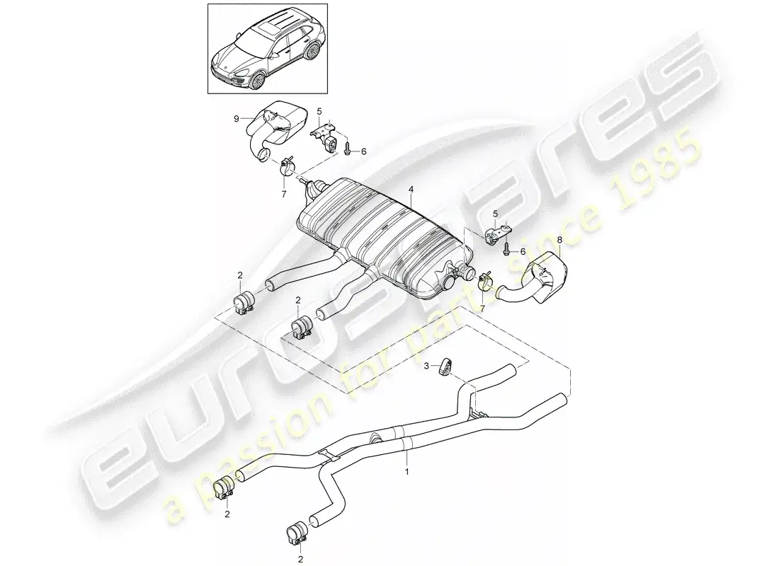porsche 2012 (cayenne e2 92a) exhaust system parts diagram