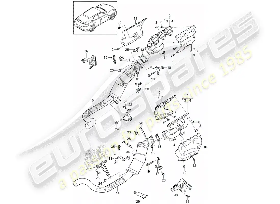 porsche 2015 (panamera 970) exhaust system parts diagram