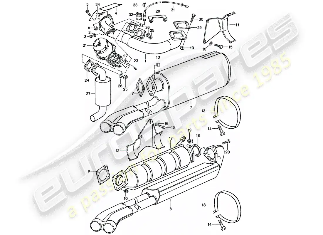 porsche 1985 (911) exhaust system parts diagram