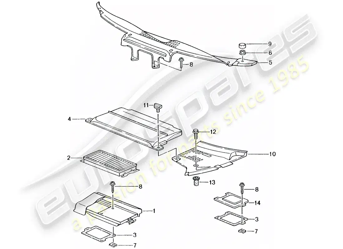 porsche 2003 (996 turbo / gt2) dust and pollen filter element - covers - cowl parts diagram