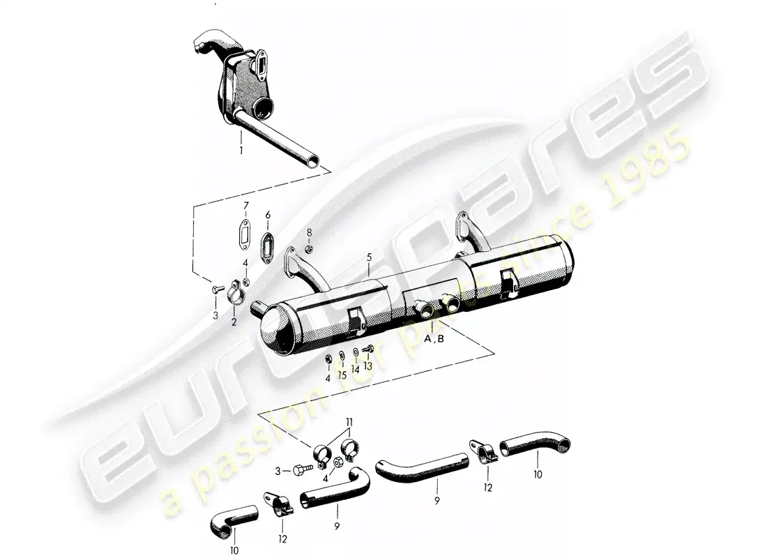 porsche 1955 (356/356a) exhaust system - f 101 693 >> - f 150 001 >> - f 83 792 >> parts diagram