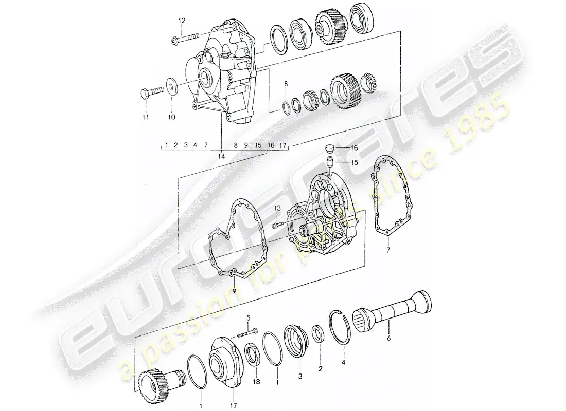 porsche 1991 (964) tiptronic - spur gears - intermediate plate parts diagram