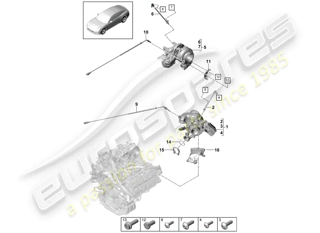 porsche 2019 (panamera 971-1) exhaust gas turbocharger parts diagram