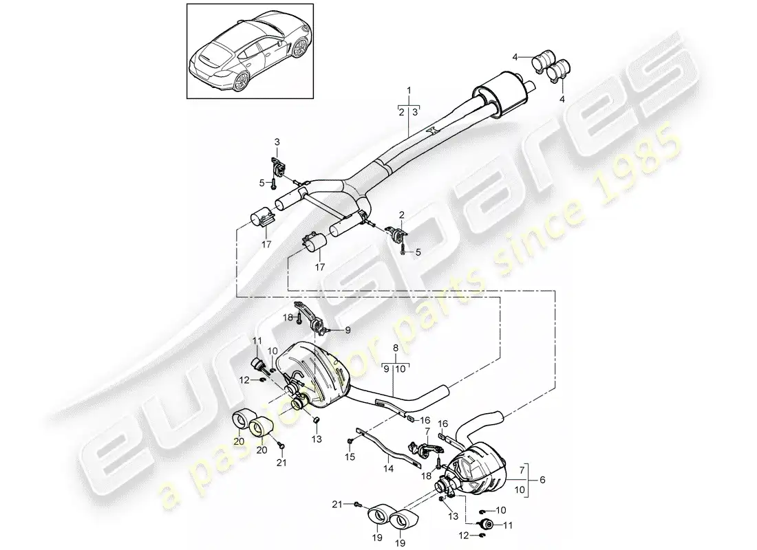 porsche 2012 (panamera 970) exhaust system parts diagram