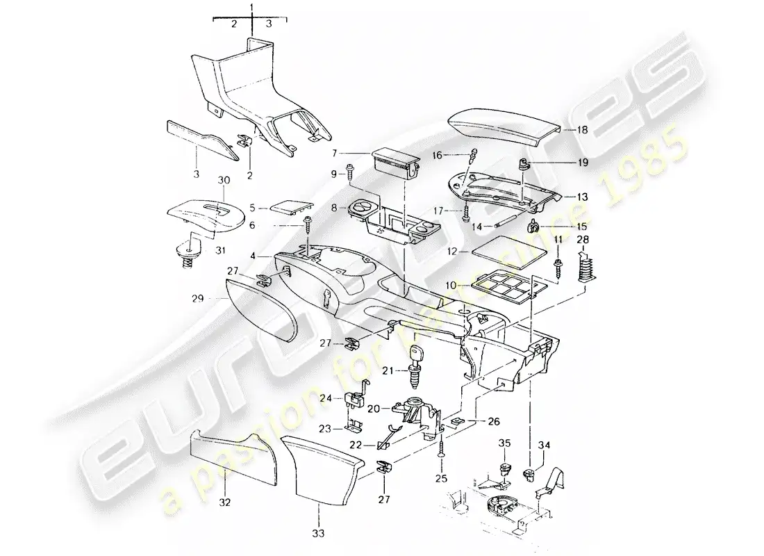 porsche 2004 (986 boxster) center console parts diagram