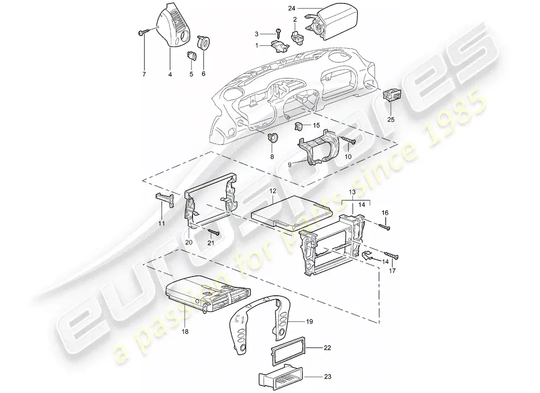 porsche 2004 (986 boxster) accessories - dash panel trim parts diagram