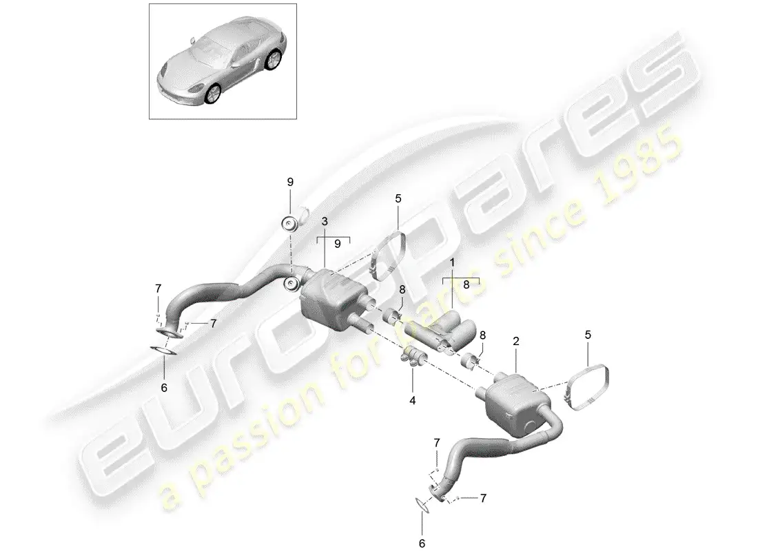 porsche 2018 (718 cayman) exhaust system parts diagram