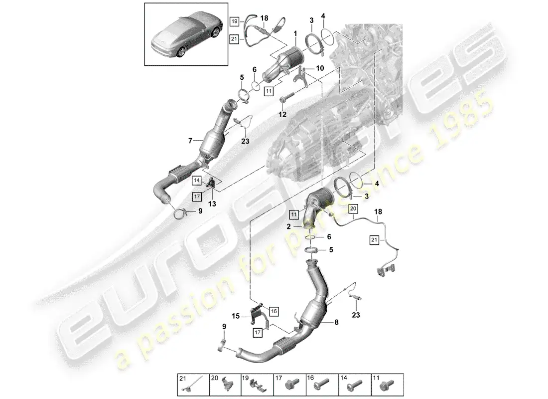 porsche 2020 (panamera 971-1) exhaust system parts diagram
