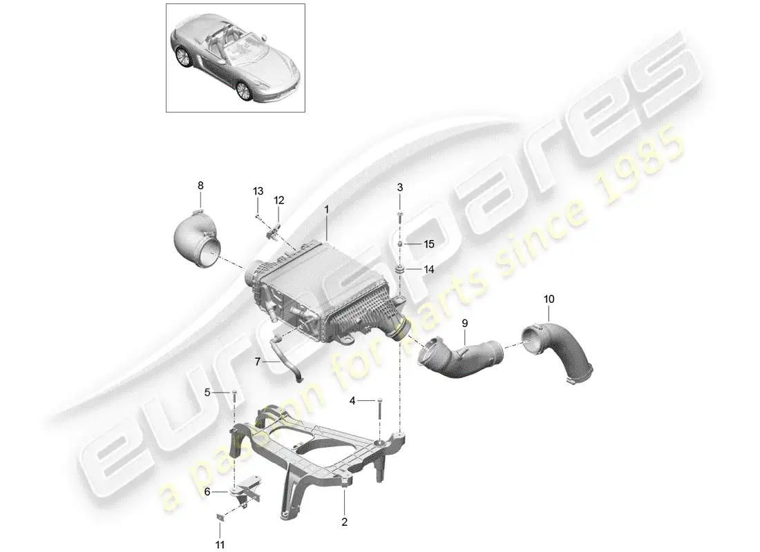 porsche 2017 (718 boxster) charge air cooler parts diagram