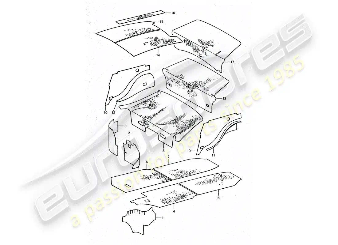 porsche 1975 (911 turbo) body shell - sound absorbers parts diagram