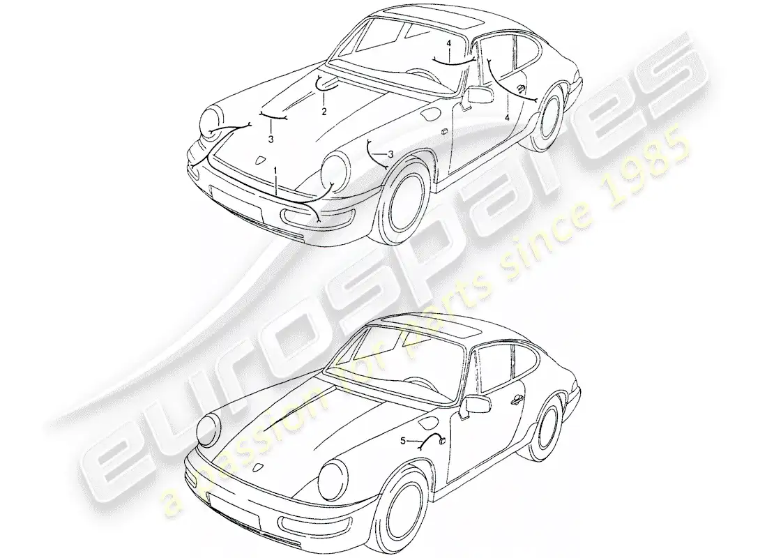 porsche 1989 (964) wiring harnesses - headlamp - anti-locking brake syst. -abs- parts diagram