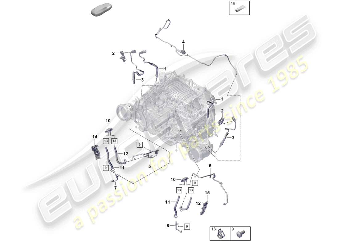 porsche 2025 (992-2 gt3) catalytic converter petrol particulate filter fastenings and sensors part diagram