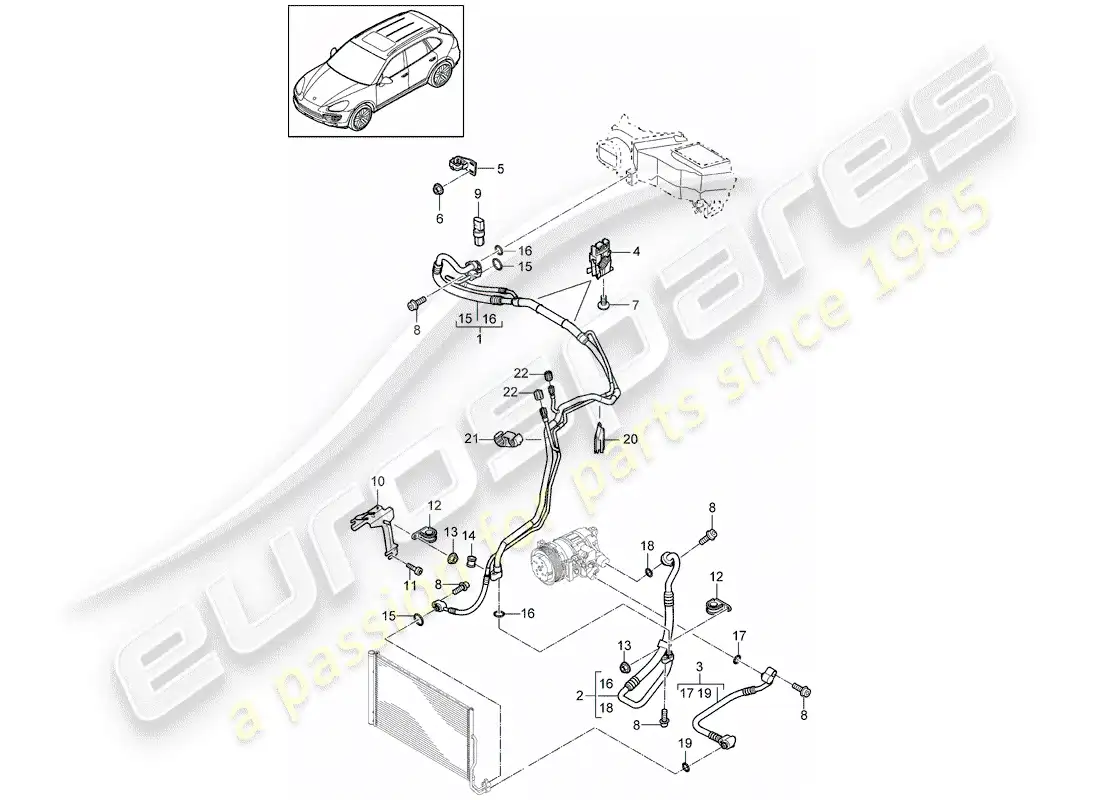 porsche 2014 (cayenne e2 92a) refrigerant circuit part diagram