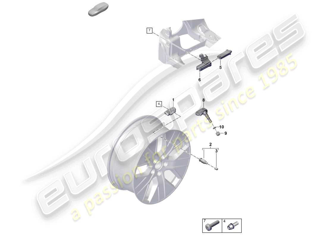 porsche 2021 (taycan 9j1-1) tyre pressure control system part diagram