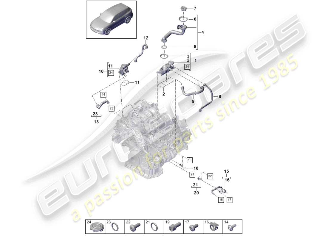 porsche 2023 (cayenne e3 9ya/9yb) ventilation for cylinder block oil separator part diagram