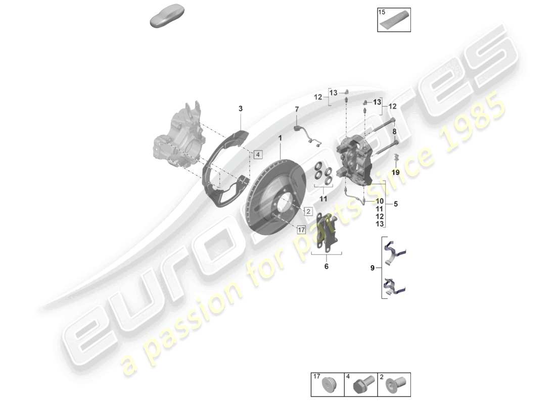 porsche 2022 (taycan 9j1-1) disc brake 17 rear axle black part diagram