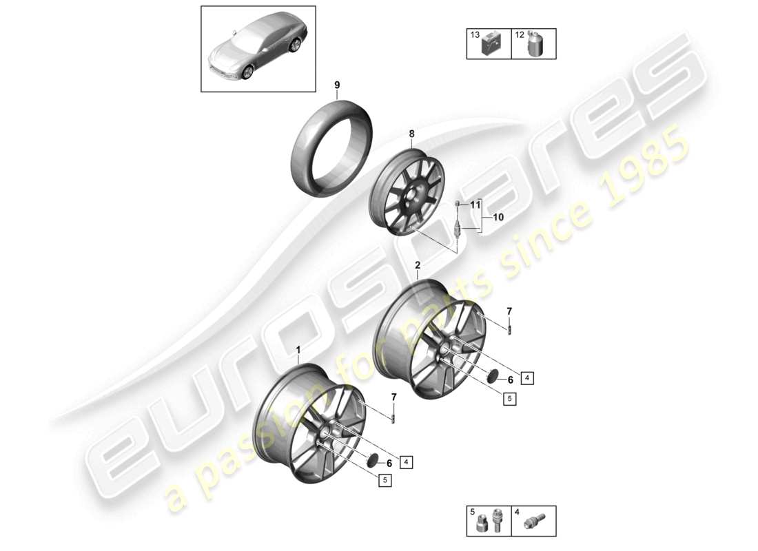 porsche 2021 (panamera 971-1) alloy wheel part diagram