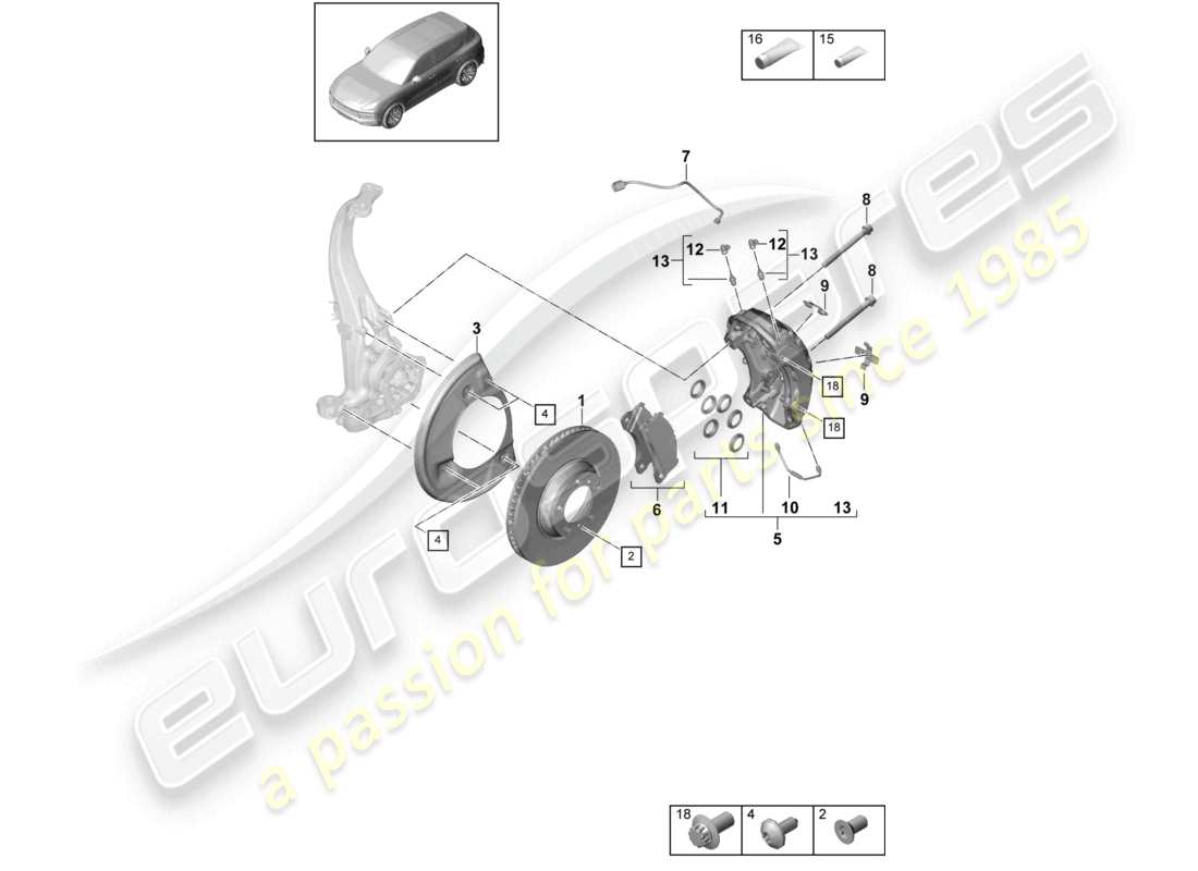 porsche 2023 (cayenne e3 9ya/9yb) disc brake 19 front axle part diagram