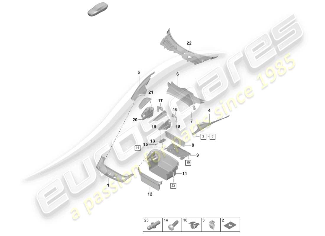 porsche 2021 (taycan 9j1-1) luggage compartment trim part diagram