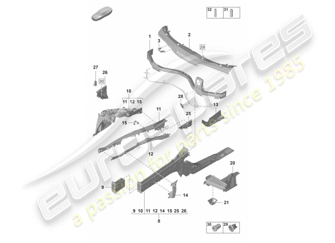 porsche 2024 (panamera 971-2) front end side member individual parts part diagram