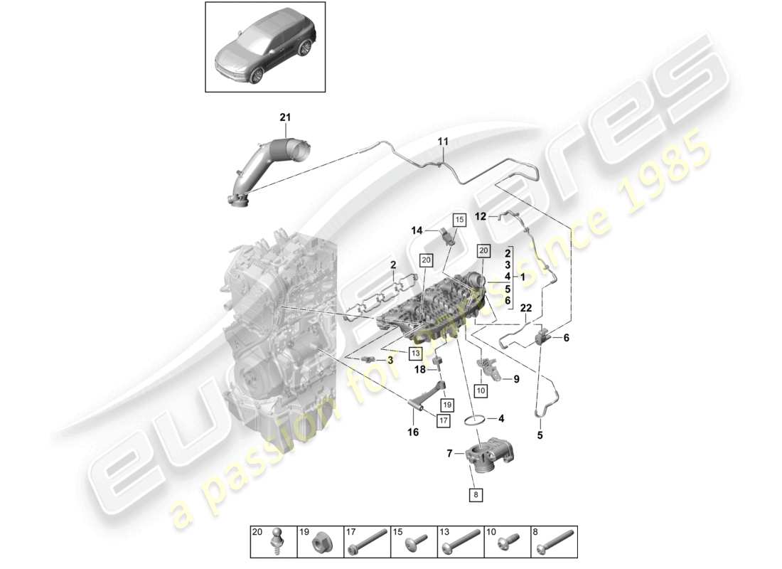 porsche 2023 (cayenne e3 9ya/9yb) intake air distributor part diagram
