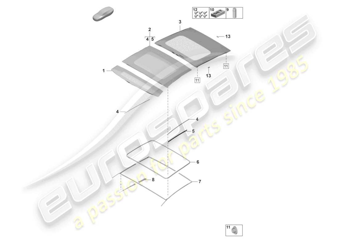 porsche 2022 (panamera 971-2) glass sliding roof accessories part diagram