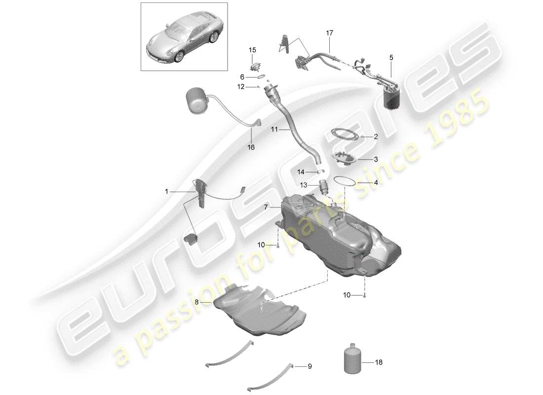 porsche 2018 (991-2 turbo) fuel tank part diagram