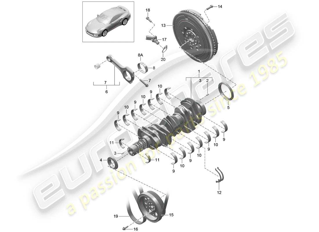 porsche 991 turbo (2018) crankshaft parts diagram