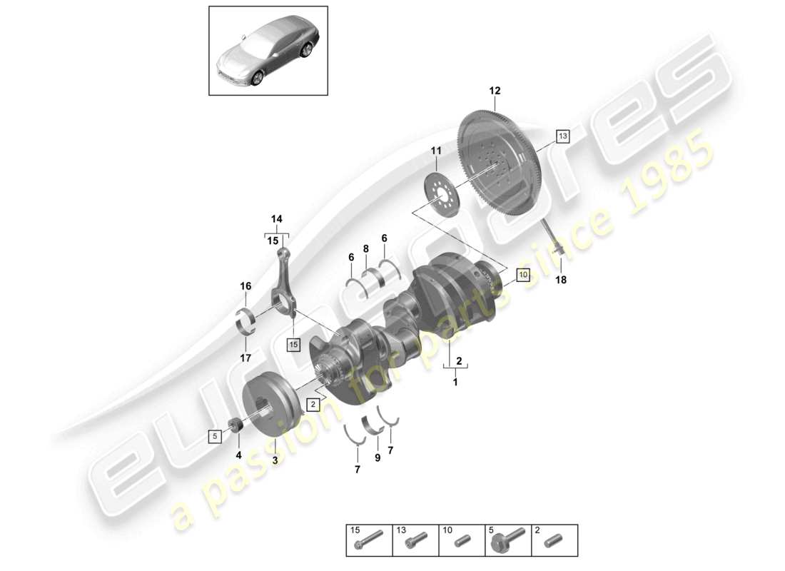 porsche 2021 (panamera 971-1) crankshaft conrod dual-mass flywheel parts diagram