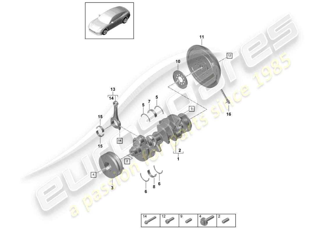 porsche 2021 (panamera 971-1) crankshaft conrod dual-mass flywheel parts diagram