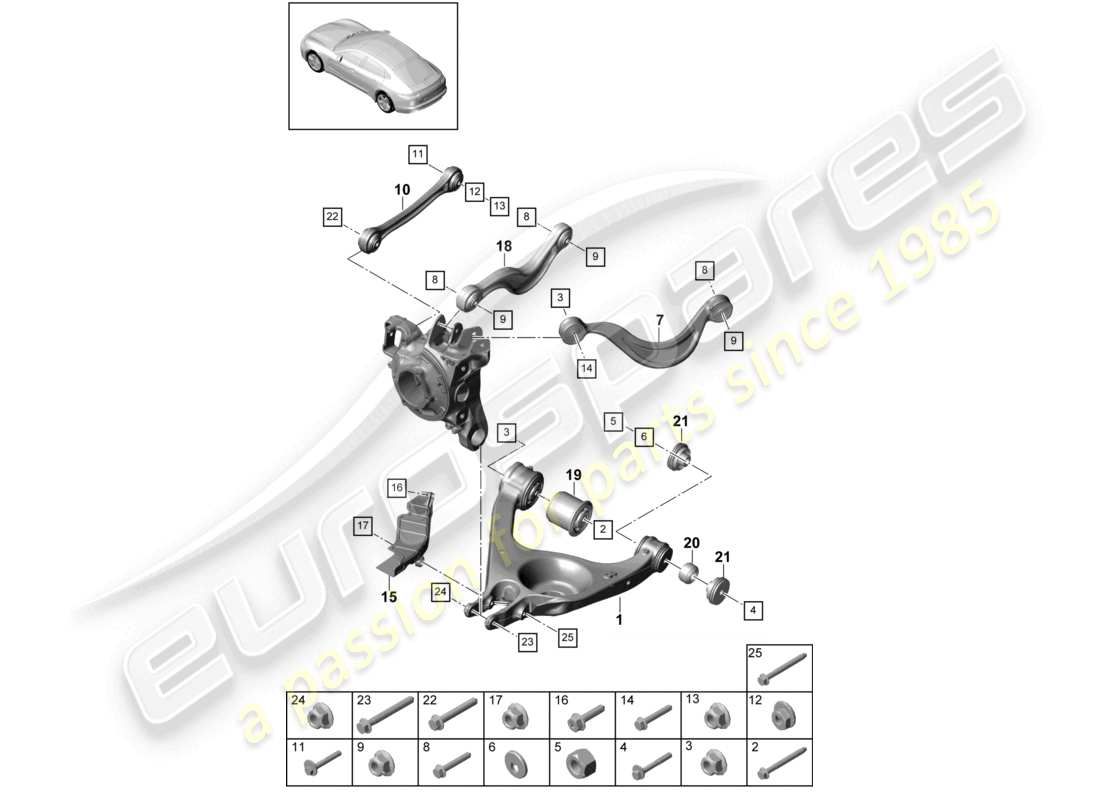 porsche 2021 (panamera 971-1) wishbone rear axle part diagram