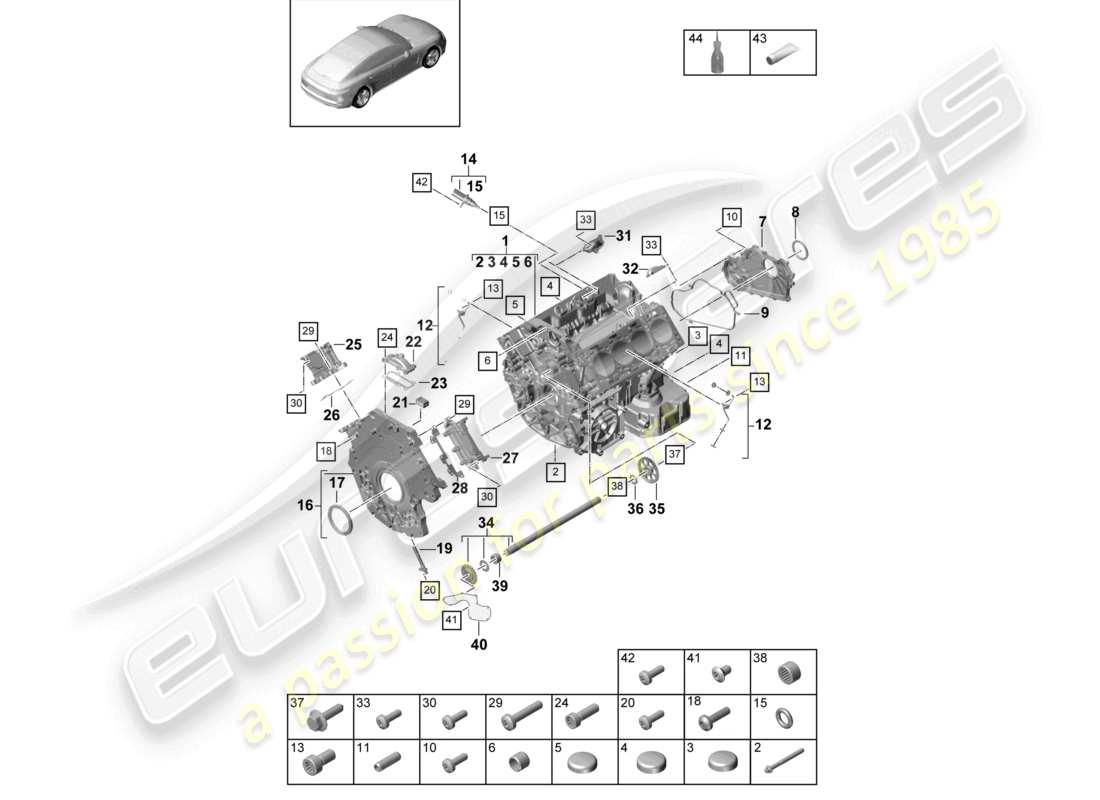 porsche 2021 (panamera 971-1) crankcase housing individual parts part diagram