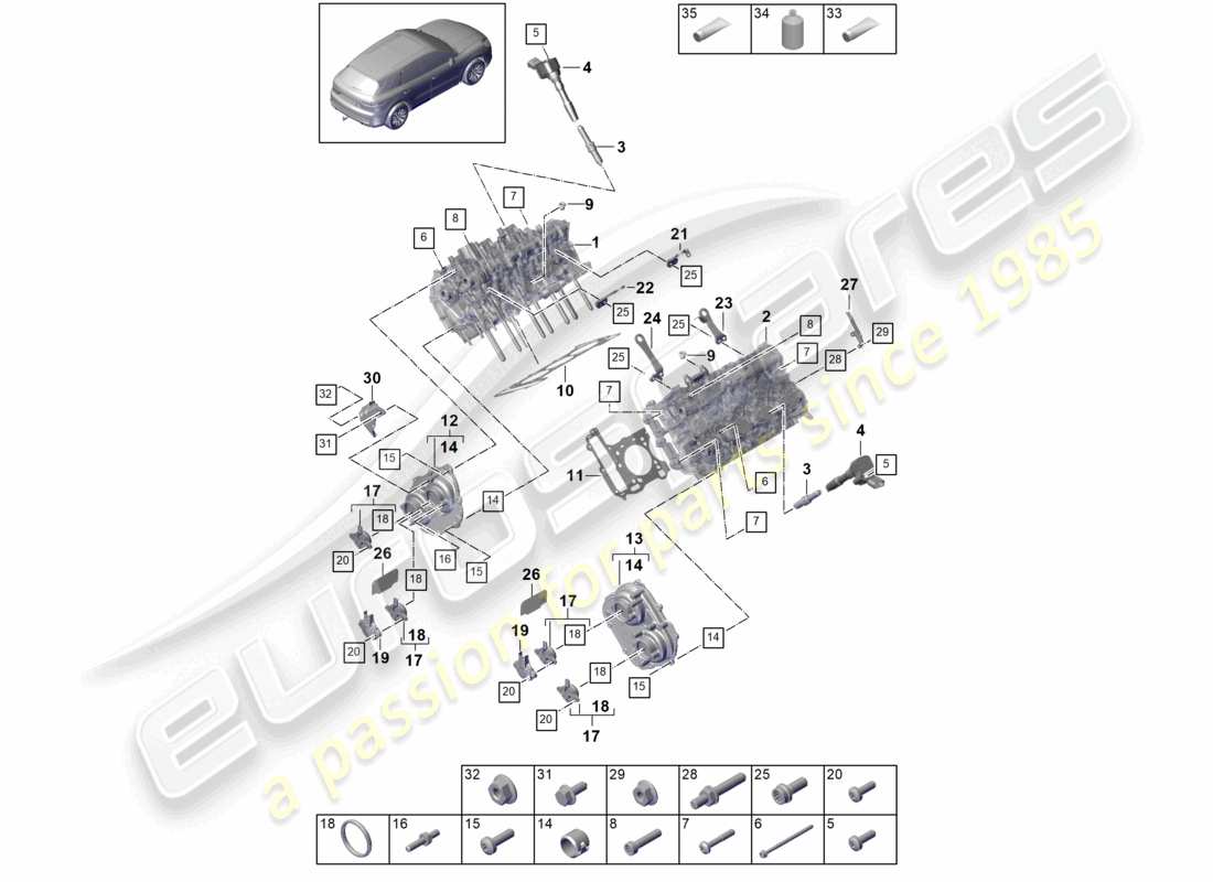 porsche 2022 (cayenne e3 9ya/9yb) cylinder head part diagram