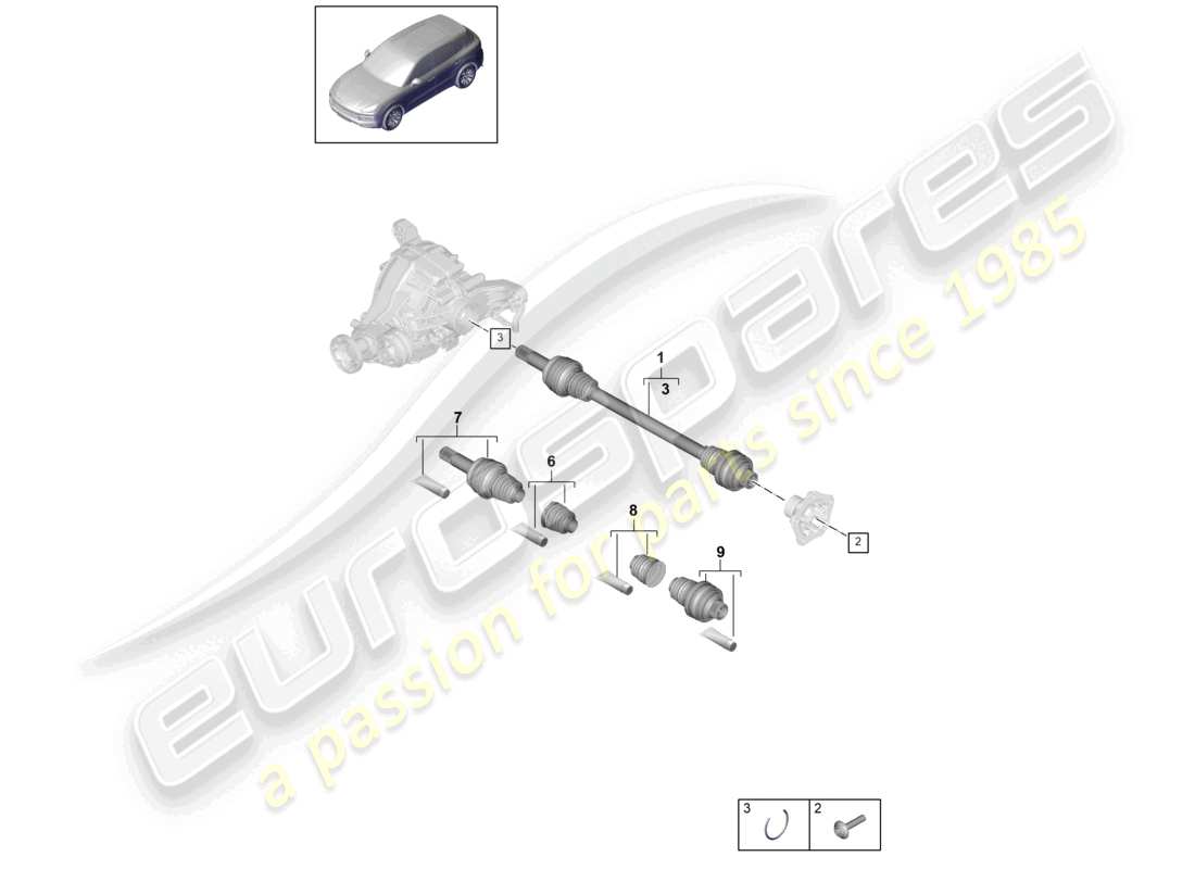 porsche 2023 (cayenne e3 9ya/9yb) drive shaft rear axle part diagram