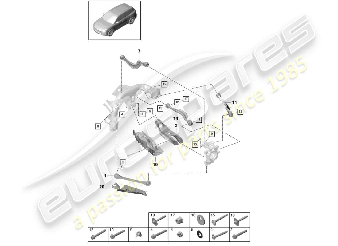 porsche 2024 (cayenne e3 9ya/9yb) wishbone rear axle part diagram