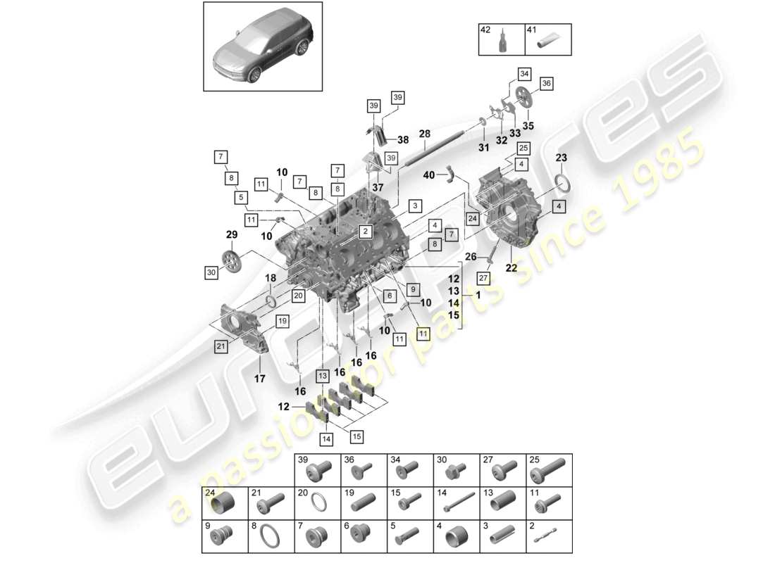 porsche 2024 (cayenne e3 9ya/9yb) crankcase housing part diagram
