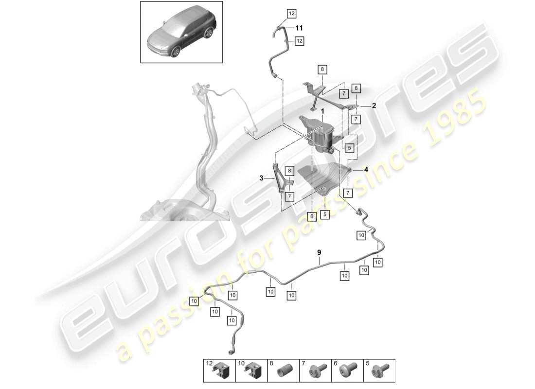 porsche 2022 (cayenne e3 9ya/9yb) activated charcoal container part diagram