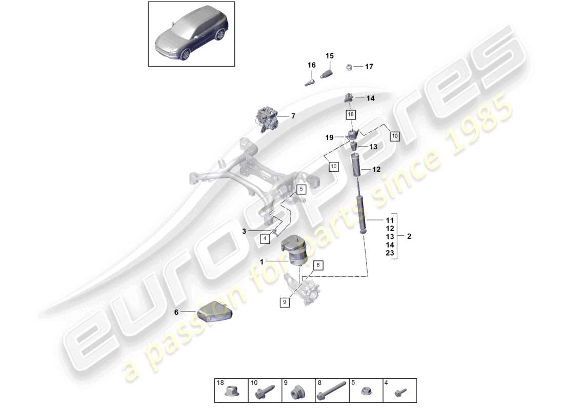 porsche 2022 (cayenne e3 9ya/9yb) air suspension air spring shock absorbers level sensor part diagram