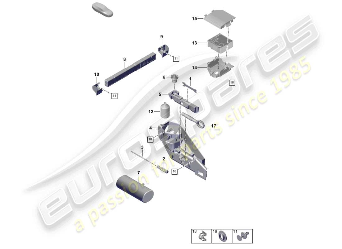 porsche 2025 (992-2 gt3) tool jack warning triangle first-aid bag breakdown set with compressor part diagram