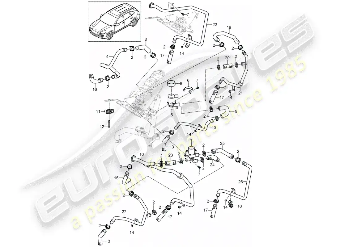 porsche 2014 (cayenne e2 92a) hose part diagram