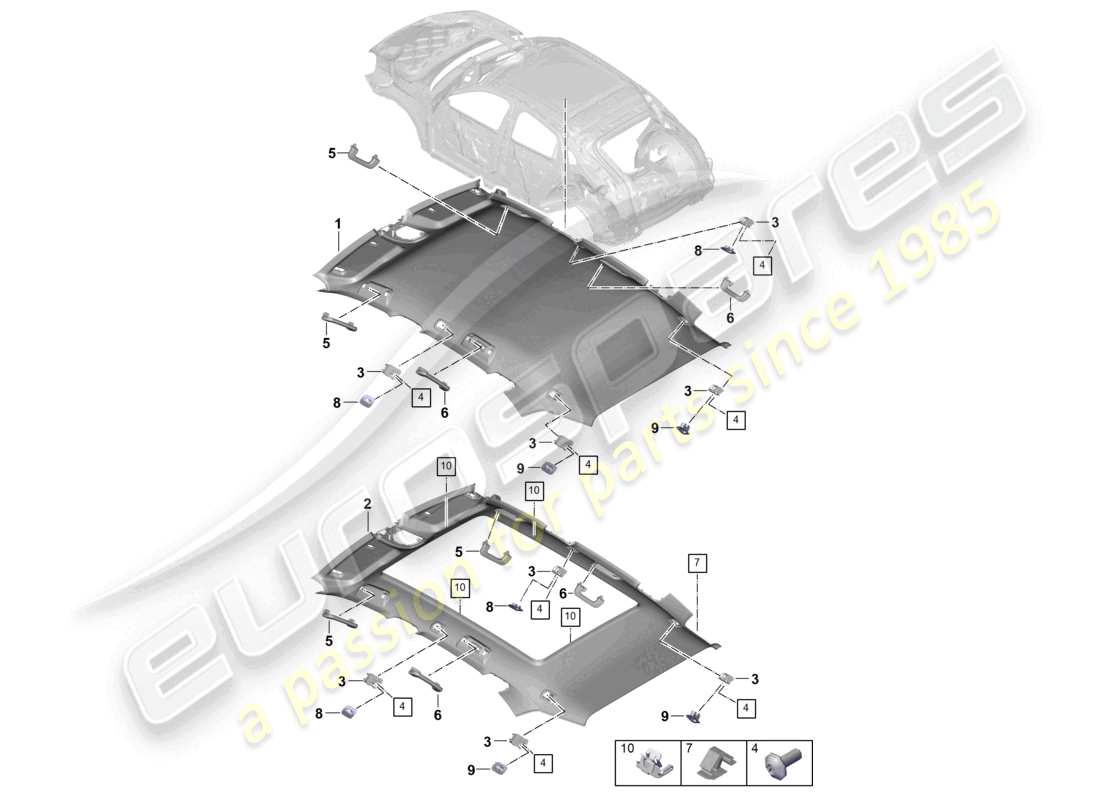 porsche 2023 (cayenne e3 pa) roof trim and accessories coupe part diagram