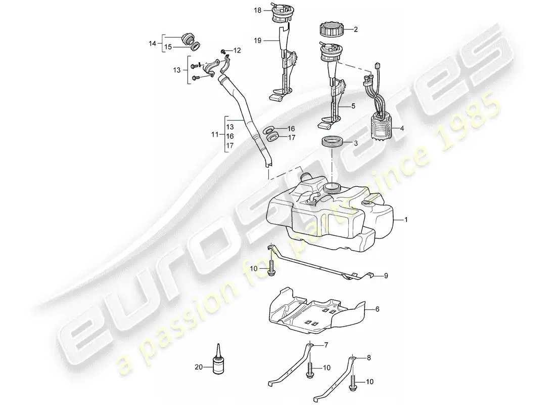 porsche 2005 (997-1) fuel tank parts diagram