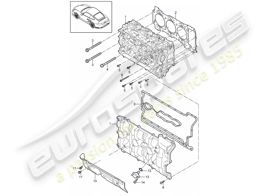 porsche 2012 (997-2 turbo / gt2 rs) cylinder head parts diagram