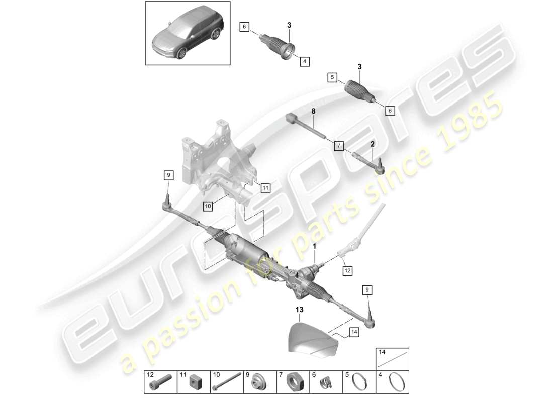 porsche 2024 (cayenne e3 9ya/9yb) steering gear accessories part diagram