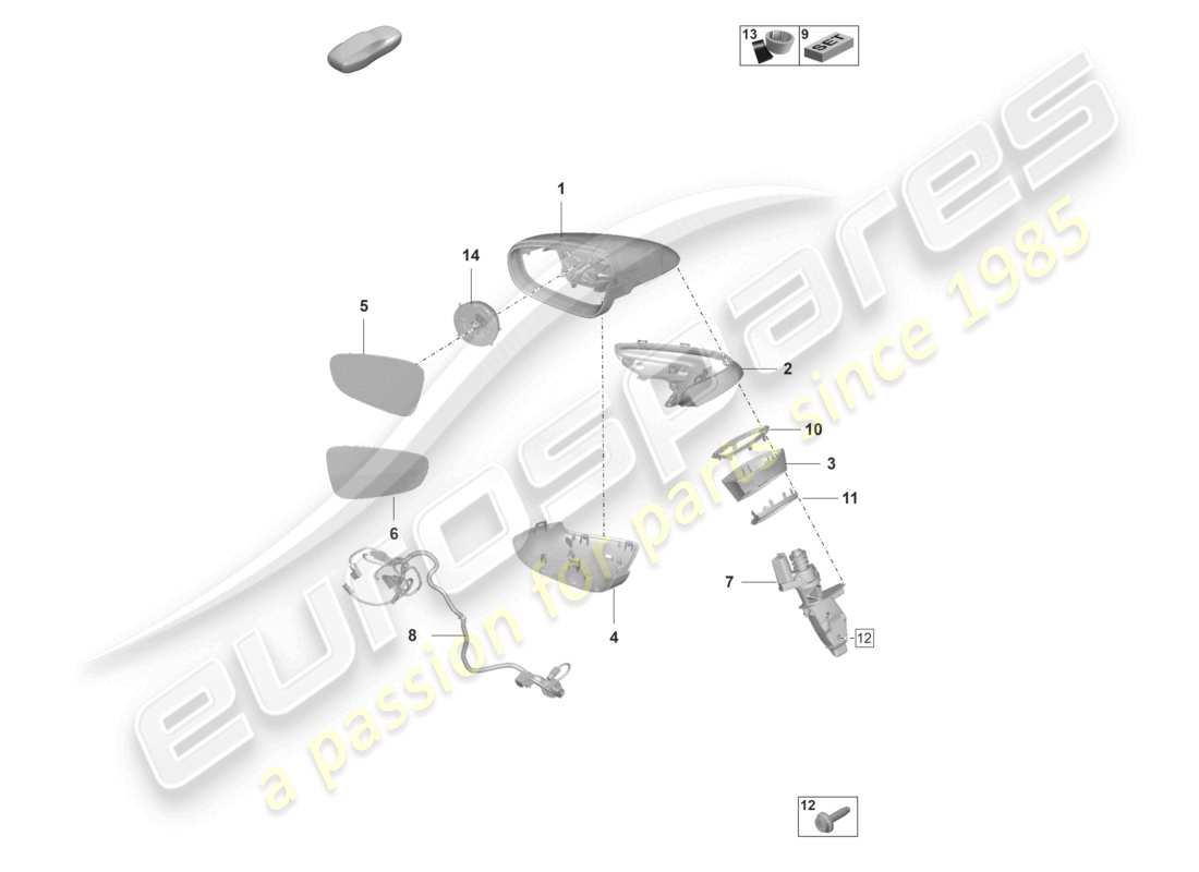 porsche 2023 (992-1 gt3/rs/st) exterior mirror part diagram
