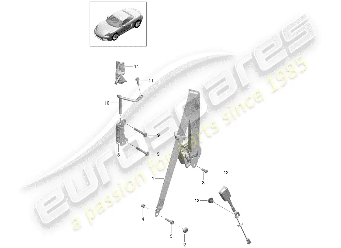 porsche 2018 (718 boxster) three-point seat belt parts diagram