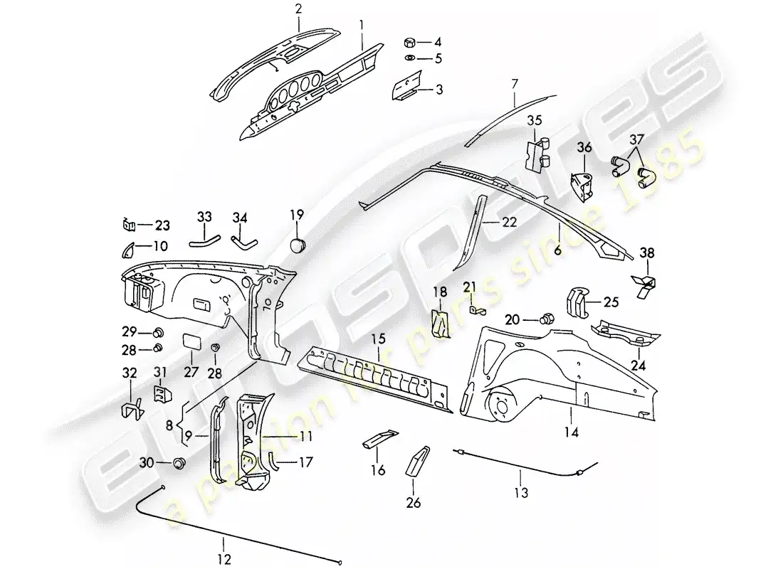 porsche 1973 (911) interior panelling parts diagram