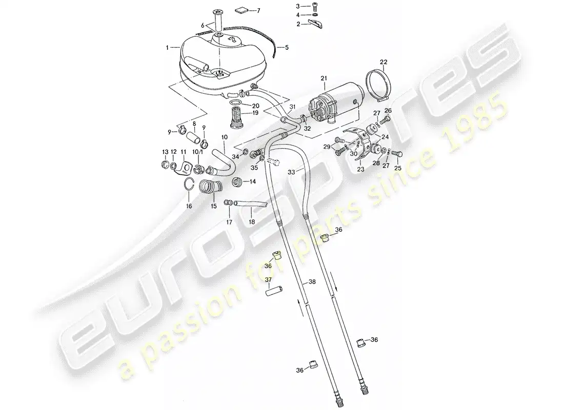 porsche 1976 (911) fuel system - for vehicles with - aluminium auxil. support parts diagram